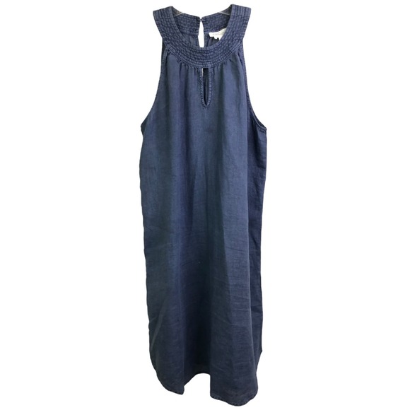 C&C California Mini Dress Womens M Blue Linen Sleeveless Keyhole Front High Neck - Picture 1 of 8